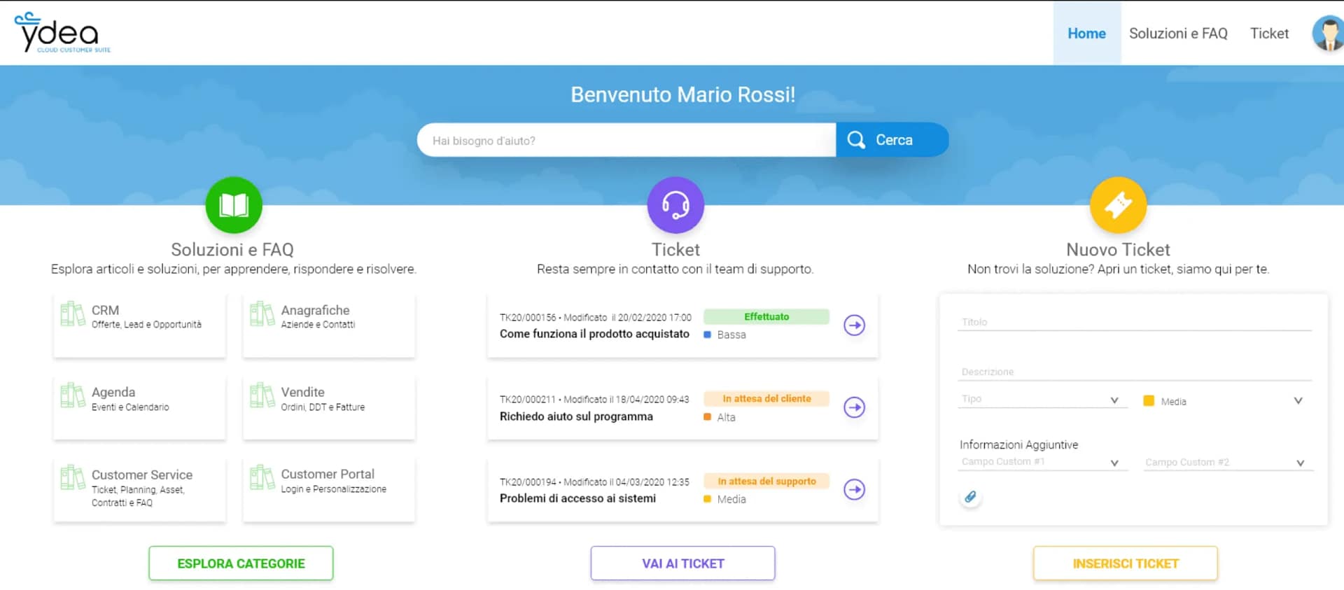 YDEA – schermata piattaforma